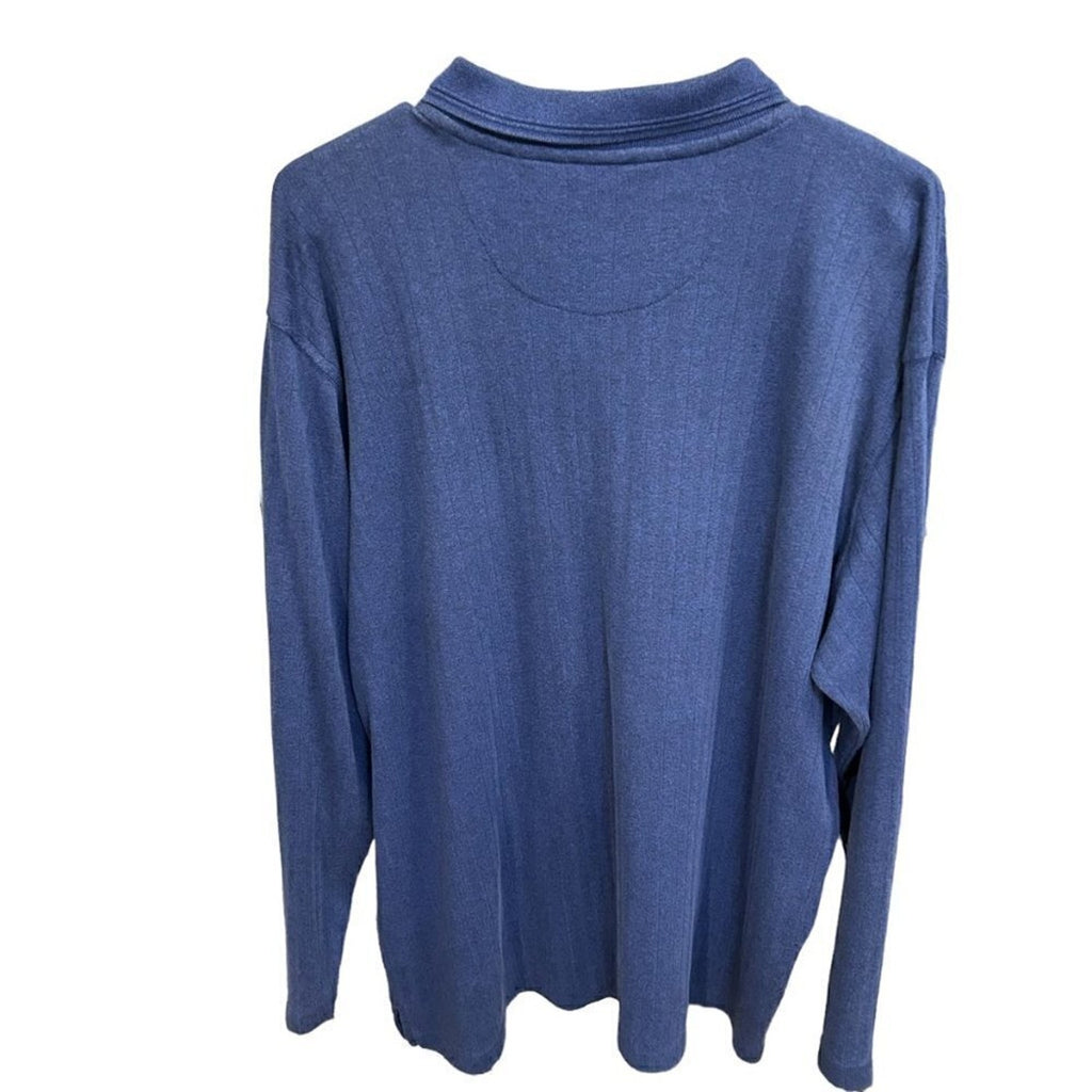 Axist Vintage Mens Sz. XXL Ribbed Blue Long Sleeve Polo Cotton Blend #M1391