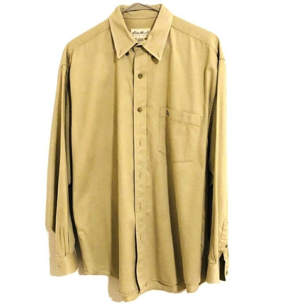 Eddie Bauer 100% cotton khaki tan Oxford button‑down shirt size M