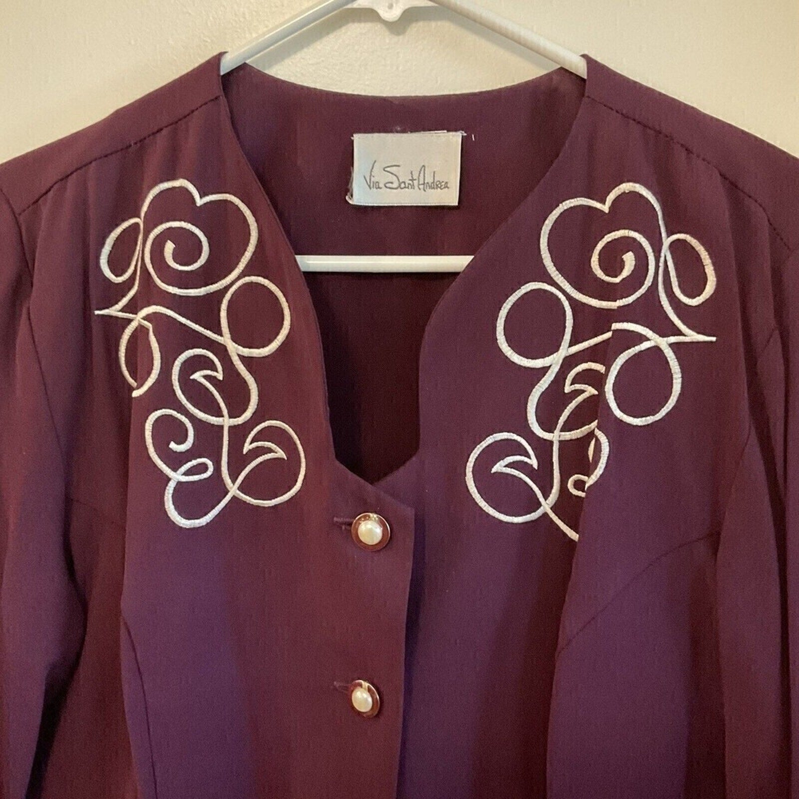 Vintage Via Sant Andrea Suit Blouse / Skirt Burgundy Set Size (12M)