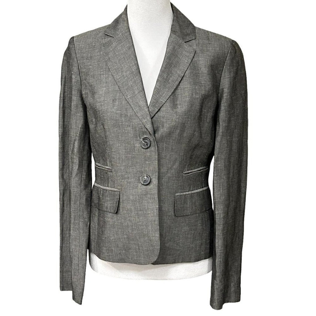 Ann Taylor Loft blazer size 2 linen blend gray button front classic cut