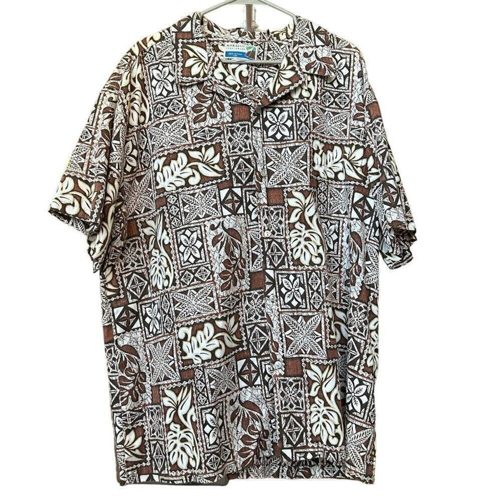 Makapuu Hawaiian Men's Shirt Size 3X Short Sleeve Button-up Brown Floral #F1217