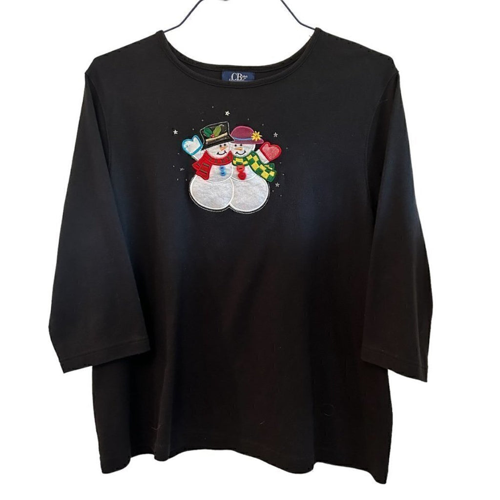 CB Plus Women’s Black Snowman Festival Shirt 2X #F1225