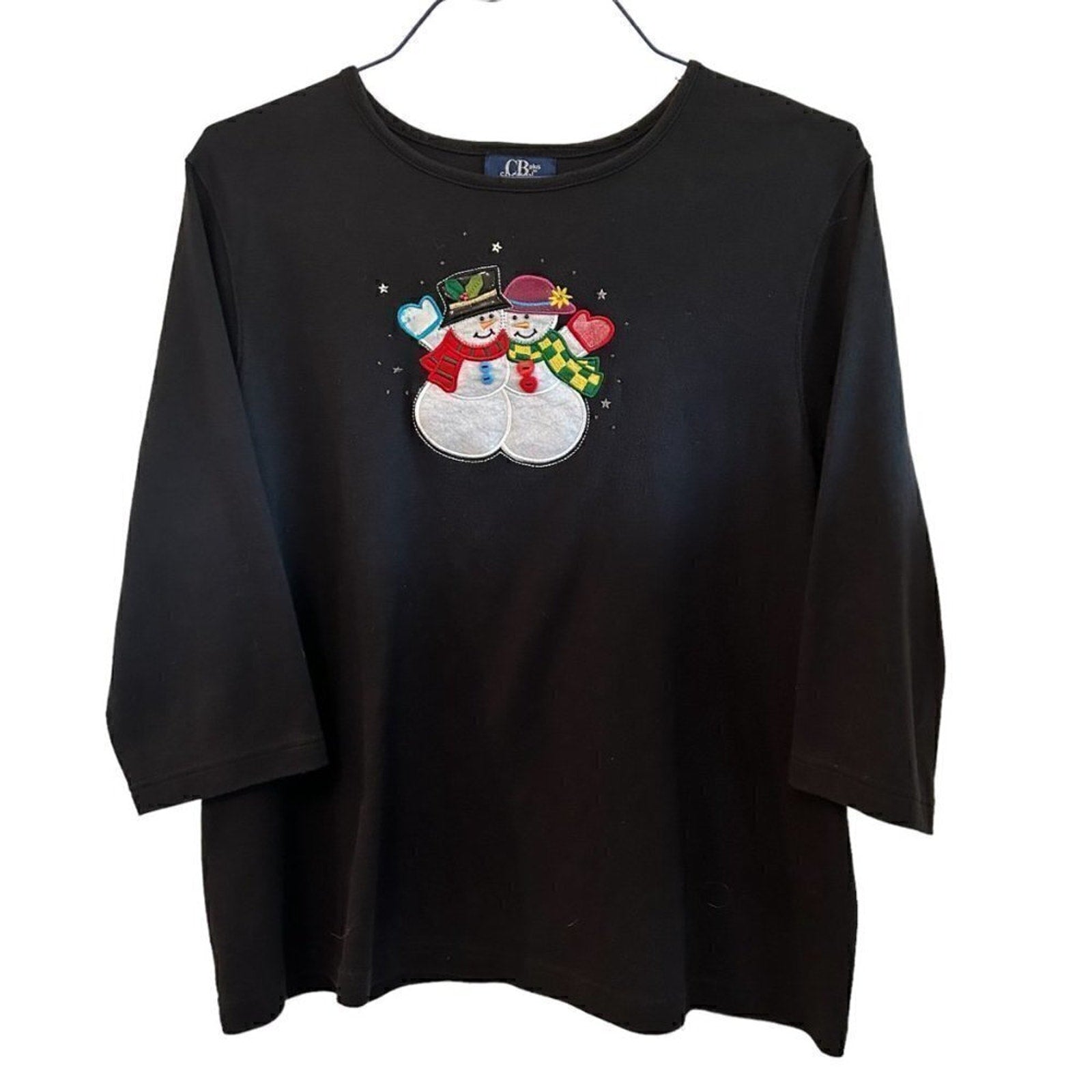 CB Plus Women’s Black Snowman Festival Shirt 2X #F1225