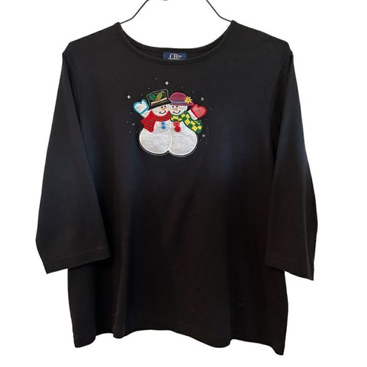 CB Plus Women’s Black Snowman Festival Shirt 2X #F1225