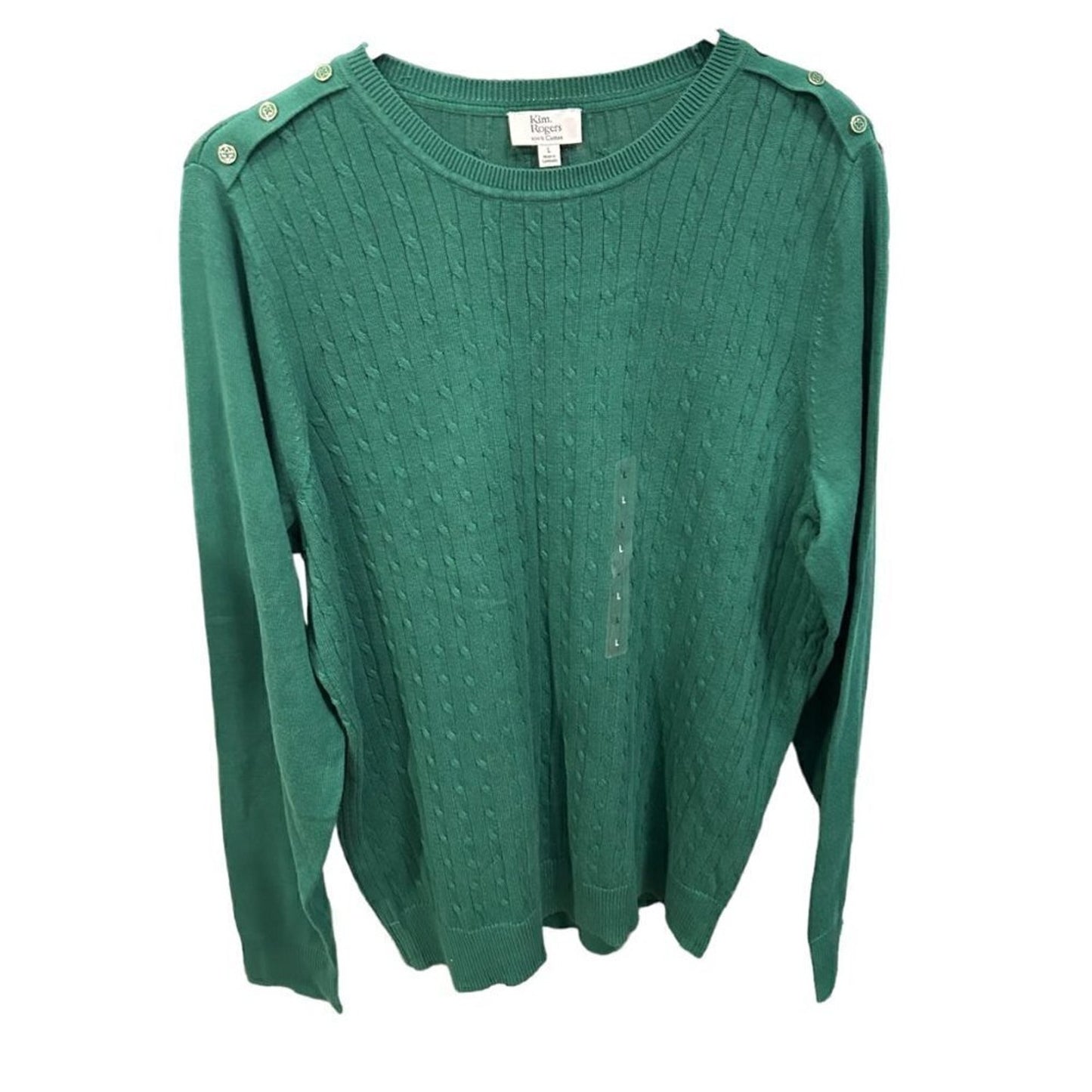 Kim Rogers Forest Green Cotton Pullover Sweater – Women’s Size L #L1346