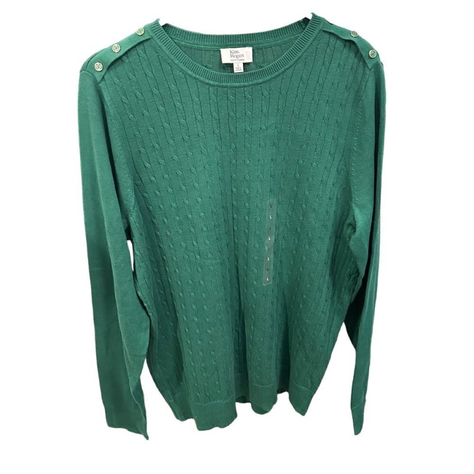 Kim Rogers Forest Green Cotton Pullover Sweater – Women’s Size L #L1346