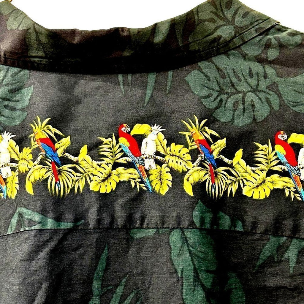 Winnie Fashion Men's Hawaiian Forest Green Luau Parrot Bird Shirt Size 2X #P1454