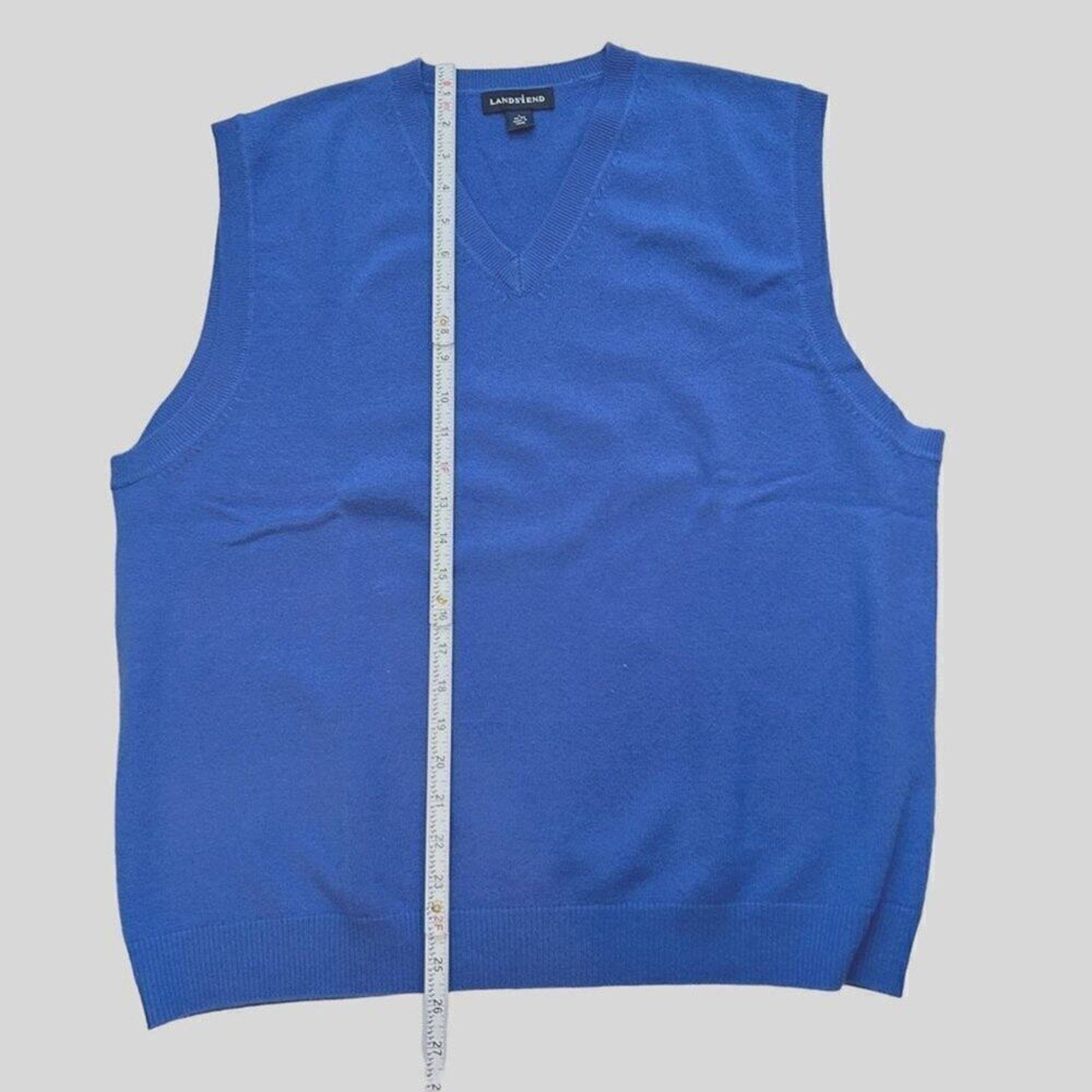 Lands End Vintage 90's 100% Cashmere Sweater Vest Blue V-Neck Golf