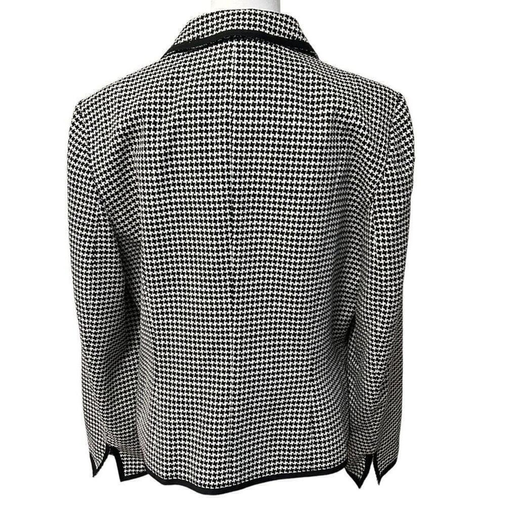 Talbots Women's  Black White Houndstooth Plaid Jacket Blazer Size 14 #BH