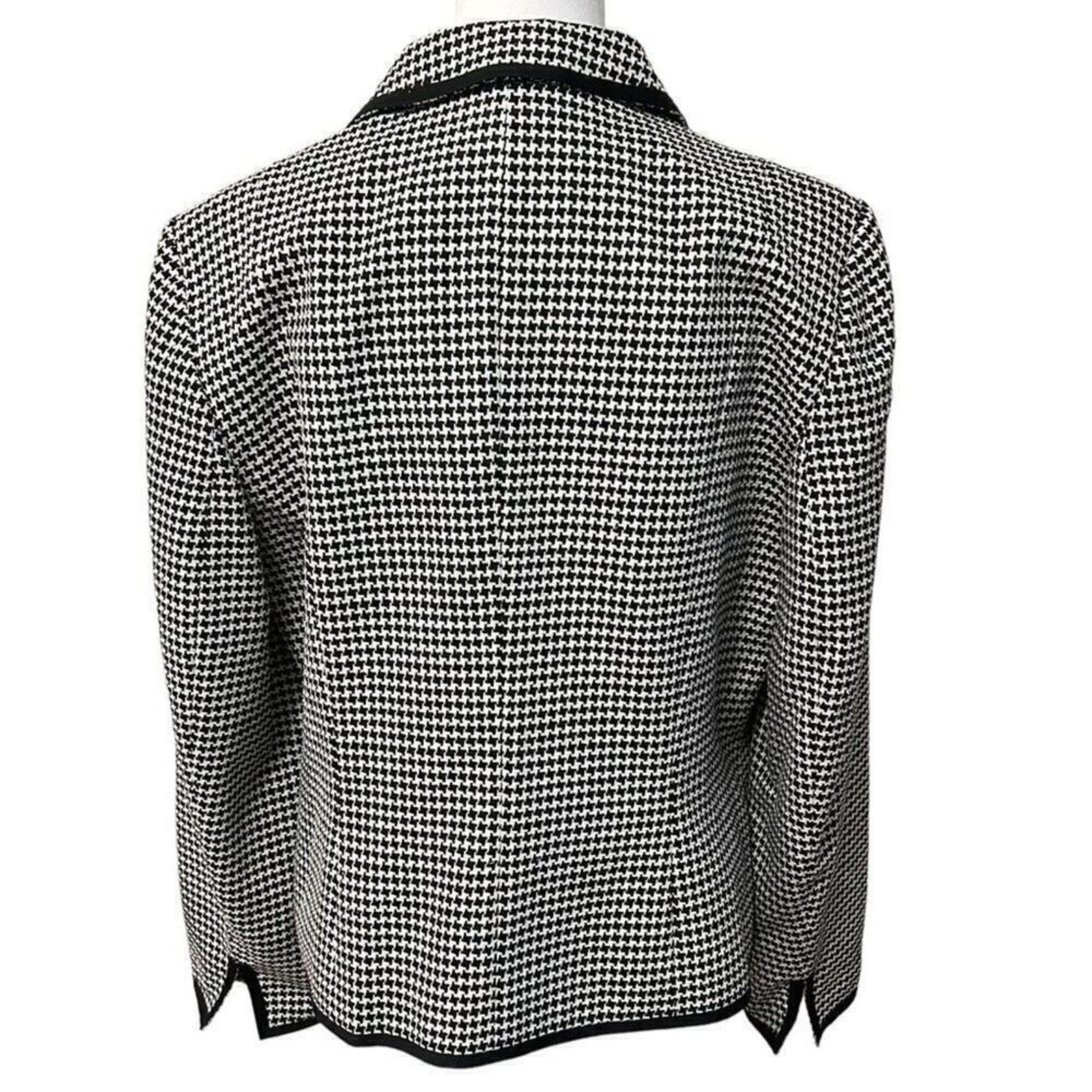 Talbots Women's  Black White Houndstooth Plaid Jacket Blazer Size 14 #BH