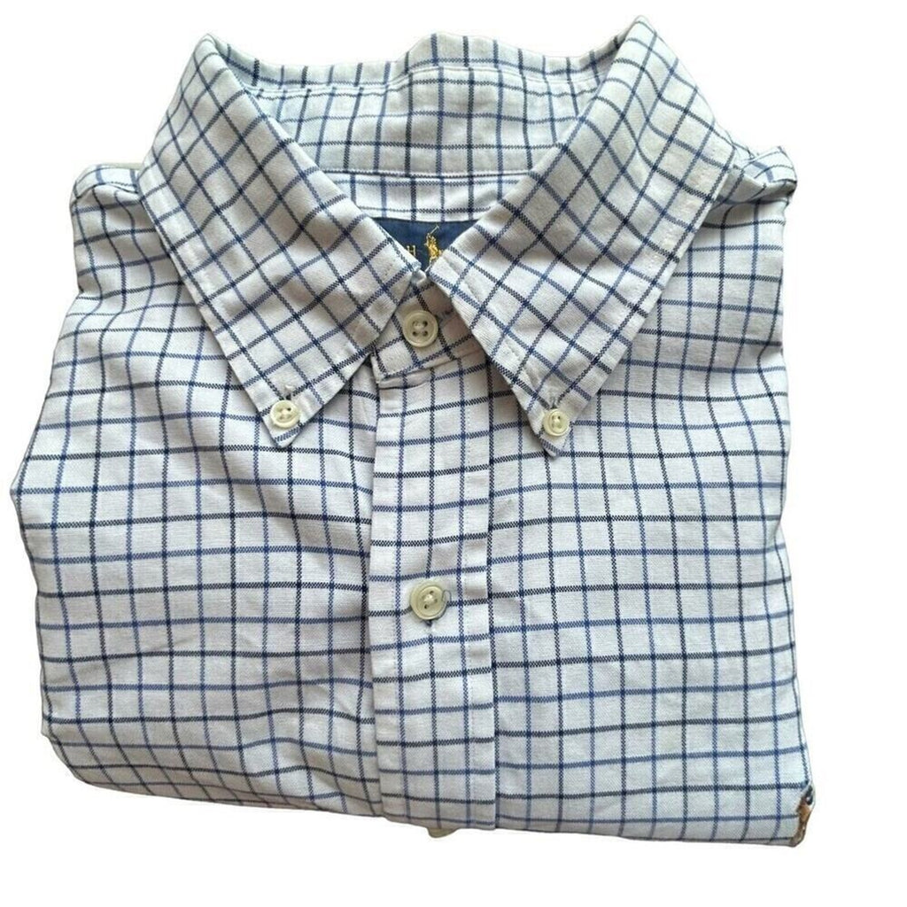Ralph Lauren Mens Shirt Button Down Long Sleeve Small Blue Plaid Sz. (L) #A1206