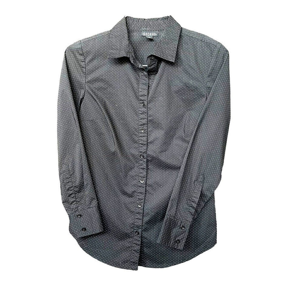 George Womens Black Gold Polka Dot Blouse Button Up Lg. Sleeve Sz 4-6 (S) #J1305