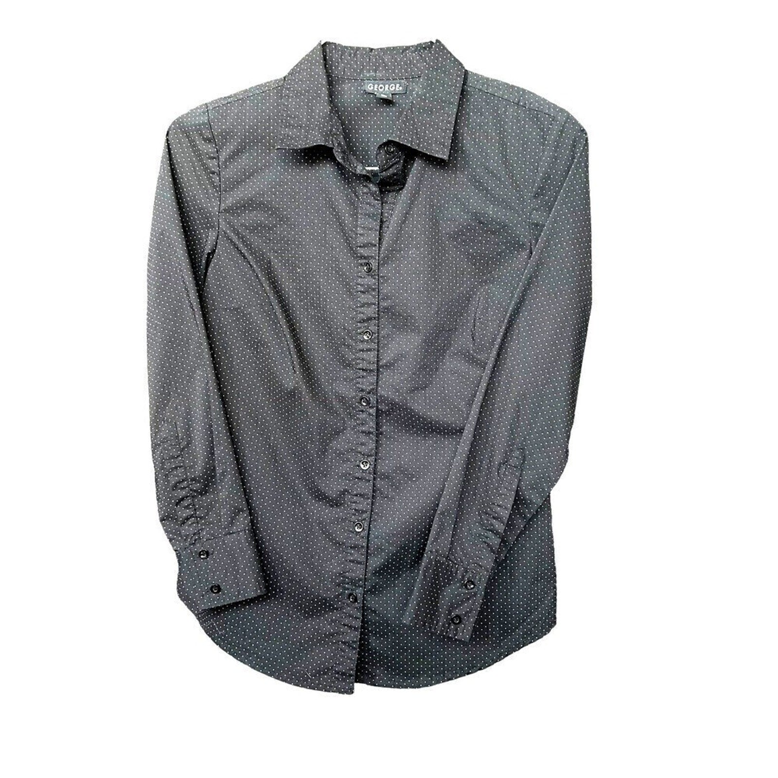 George Womens Black Gold Polka Dot Blouse Button Up Lg. Sleeve Sz 4-6 (S) #J1305
