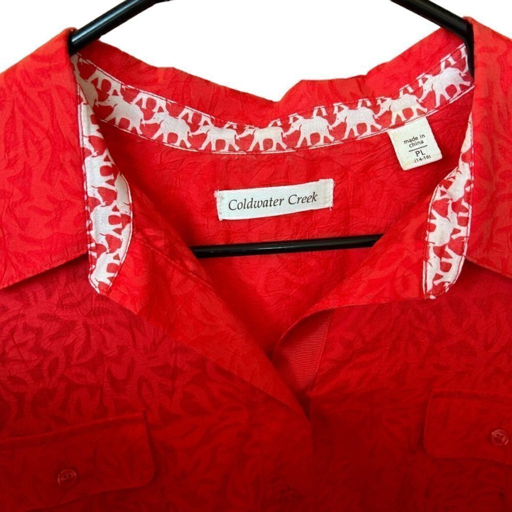 Coldwater Creek Women’s Blouse PL | Burnt Orange Button-Up, 3/4 Sleeve – F1219