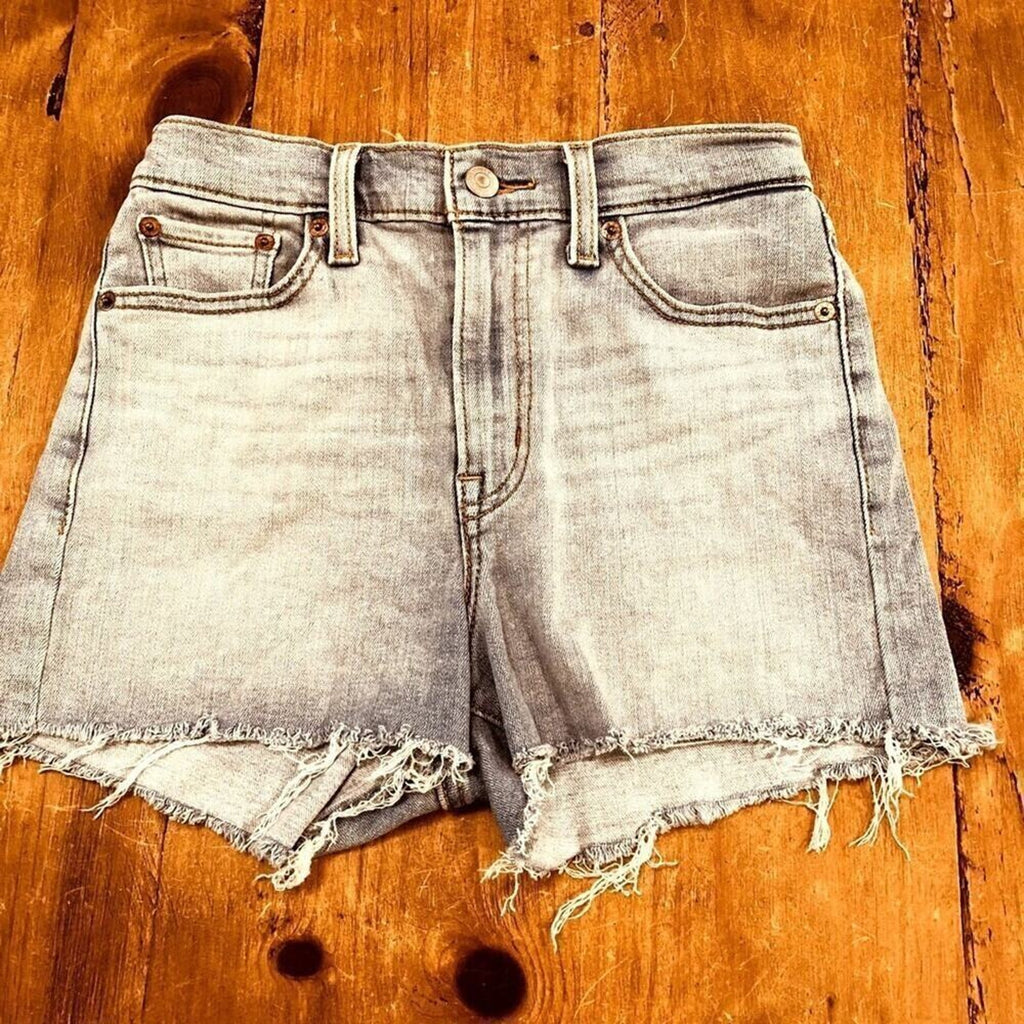 Levis Women's High Rise Distress Blue Denim Jean Shorts Size W 26" Inv(4) # 1064