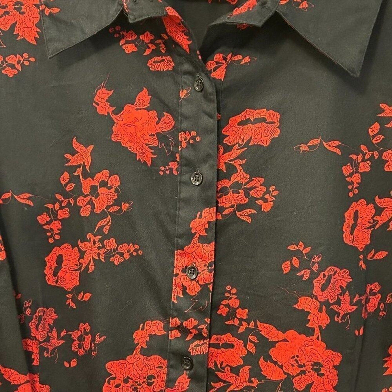 Scott Taylor Women's Top Red Black Blouse Size 2X Button Up Cotton/Spandex #BH