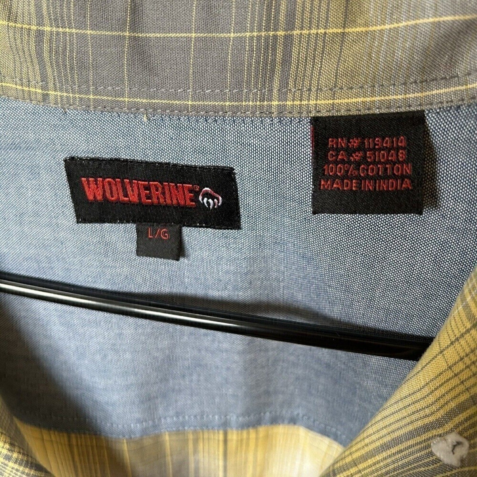 Wolverine Men's Short Sleeve Shirt Plaid Size Large Button Down W/Logo #H1279