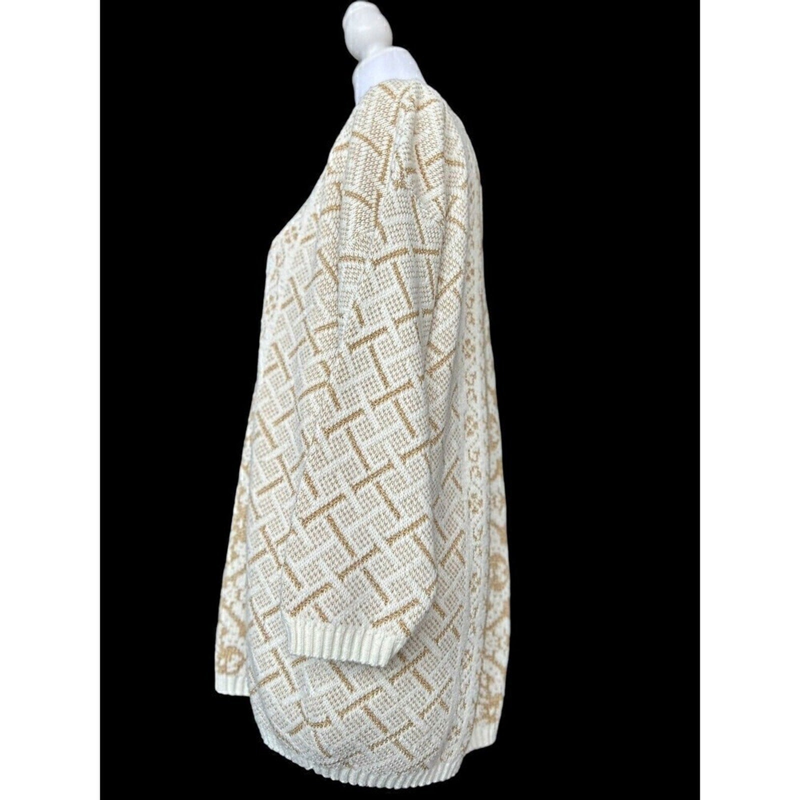 Dana Scott Vintage Cream / Metallic Gold Holiday Festive  Sweater Size M, #H1281