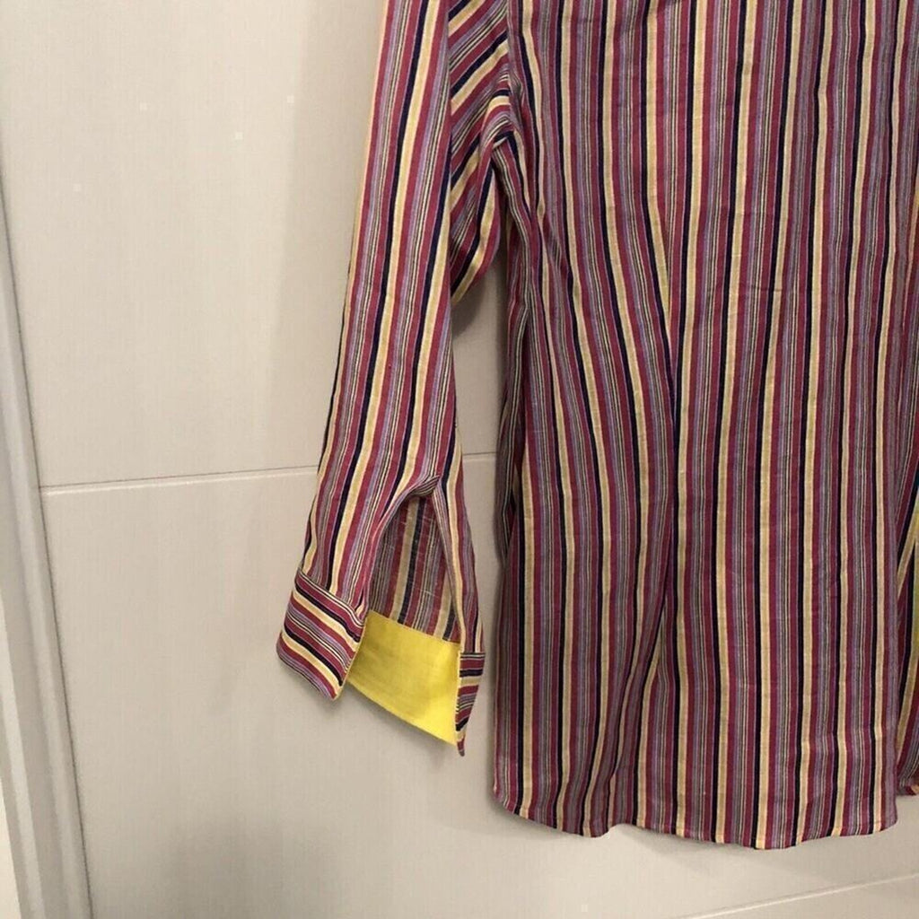 Lauren - Ralph Lauren Women's Stripe Linen Shirt - Yellow Collar & Sleeve Lining
