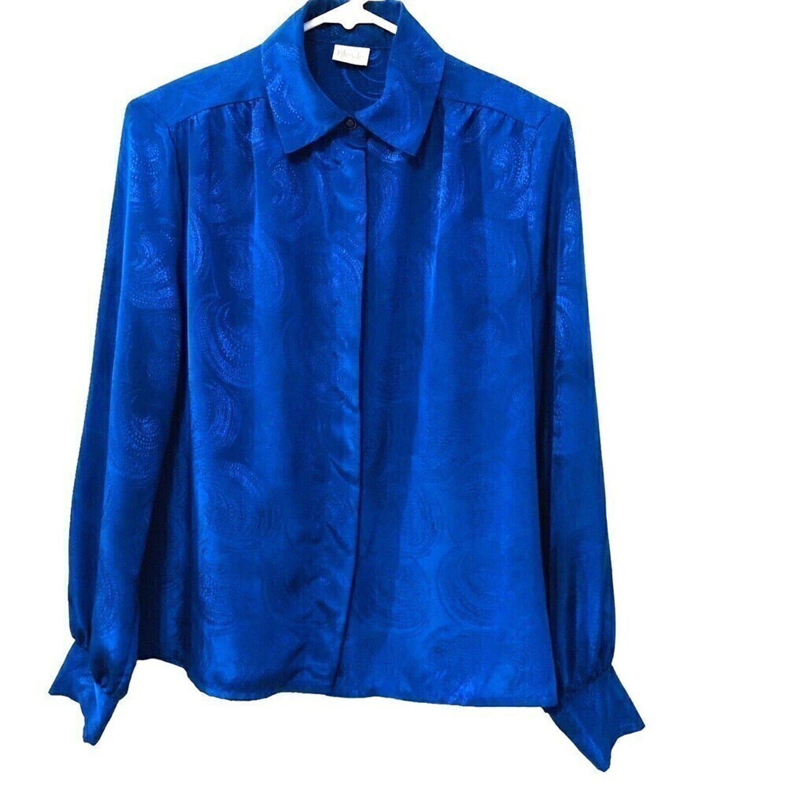 Bleyle Women’s Long‑Sleeve Blouse L – Blue Paisley Hidden Buttons #1014