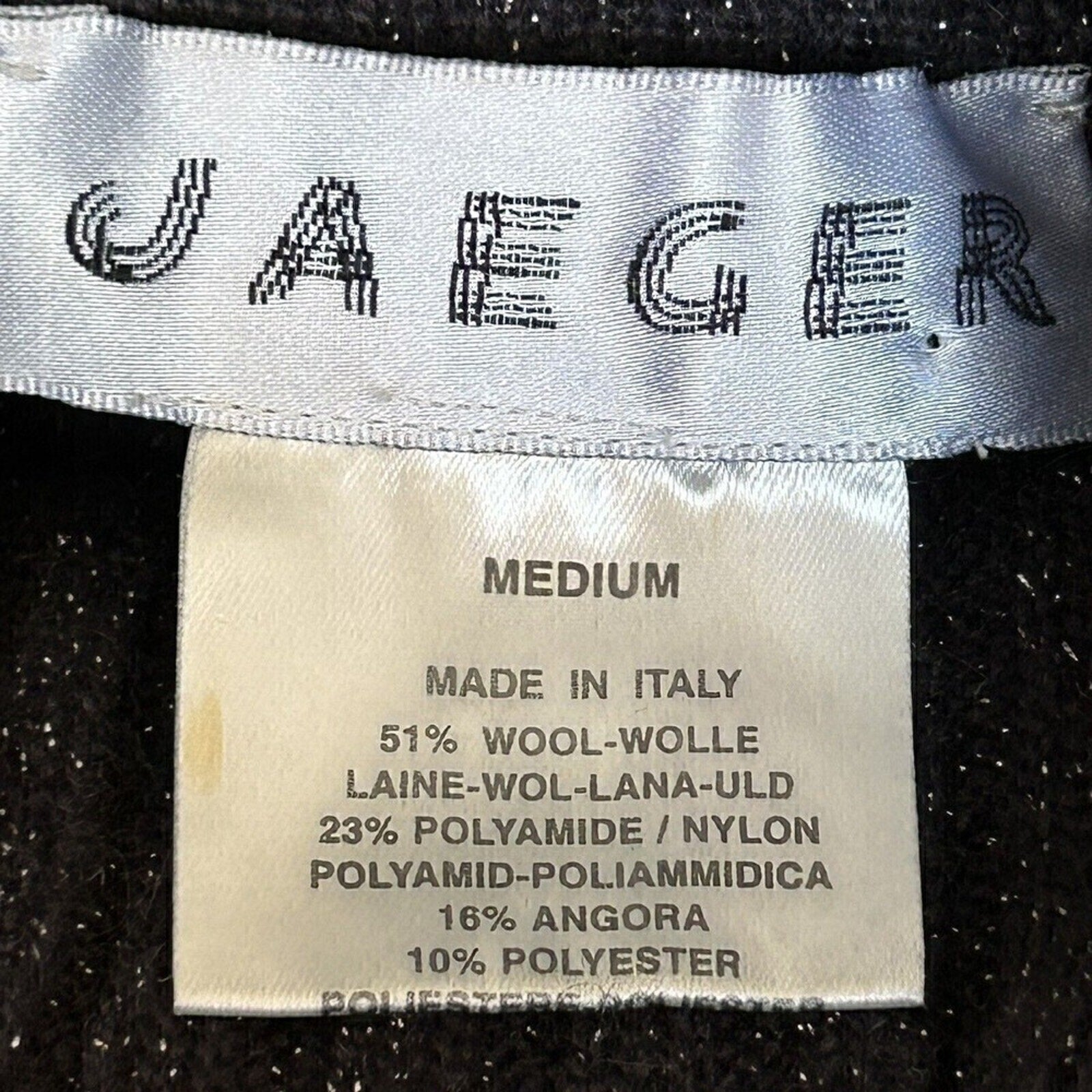 Jaeger Women's Turtleneck, Sleeveless Top, Size M, Bl/Slvr., Made in Italy #1149