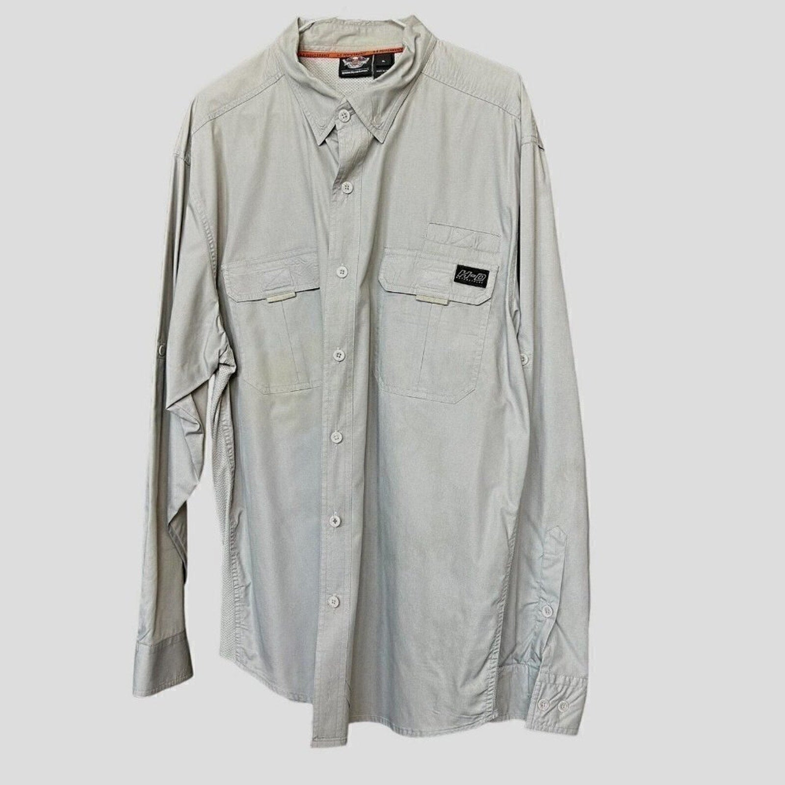 Harley Davidson Vented Rear/Sides Long Sleeve Shirt Gray Relaxed Fit XL #A1197