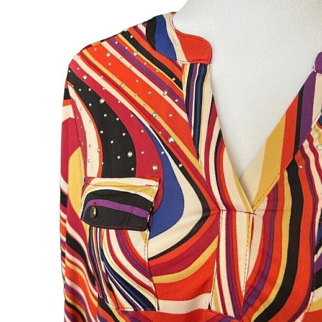 Cocomo Women’s High-Low Blouse | Artistic Pattern, Size M – 1118