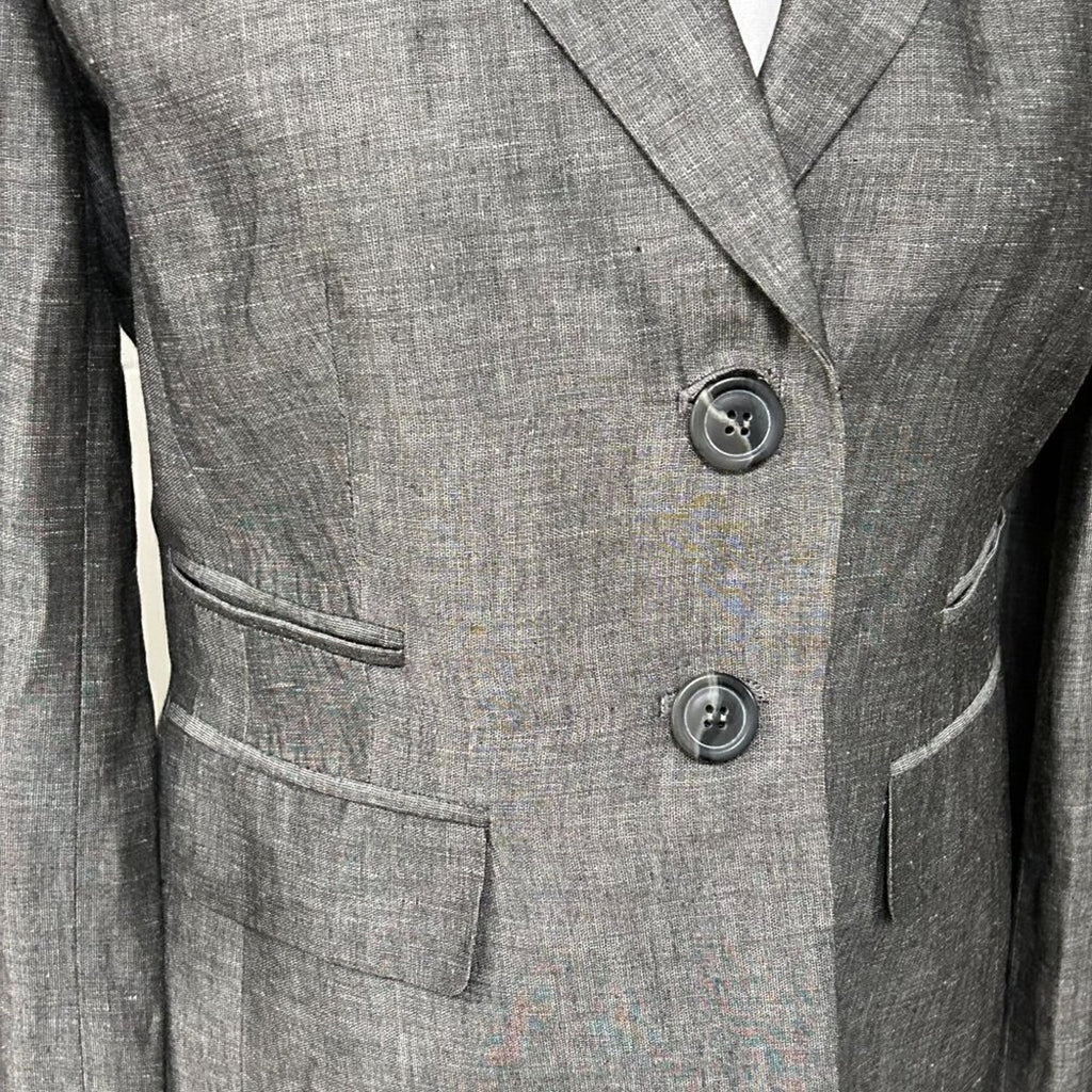 Ann Taylor Loft blazer size 2 linen blend gray button front classic cut
