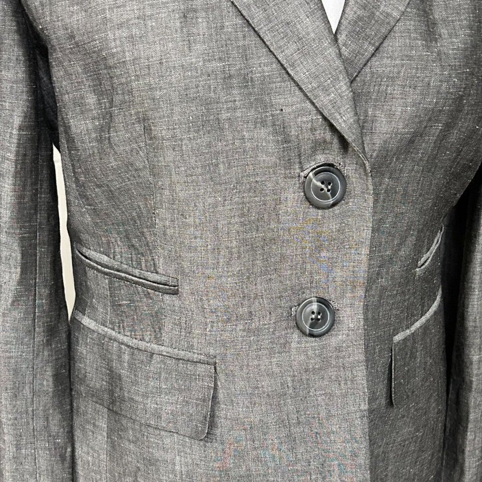Ann Taylor Loft blazer size 2 linen blend gray button front classic cut