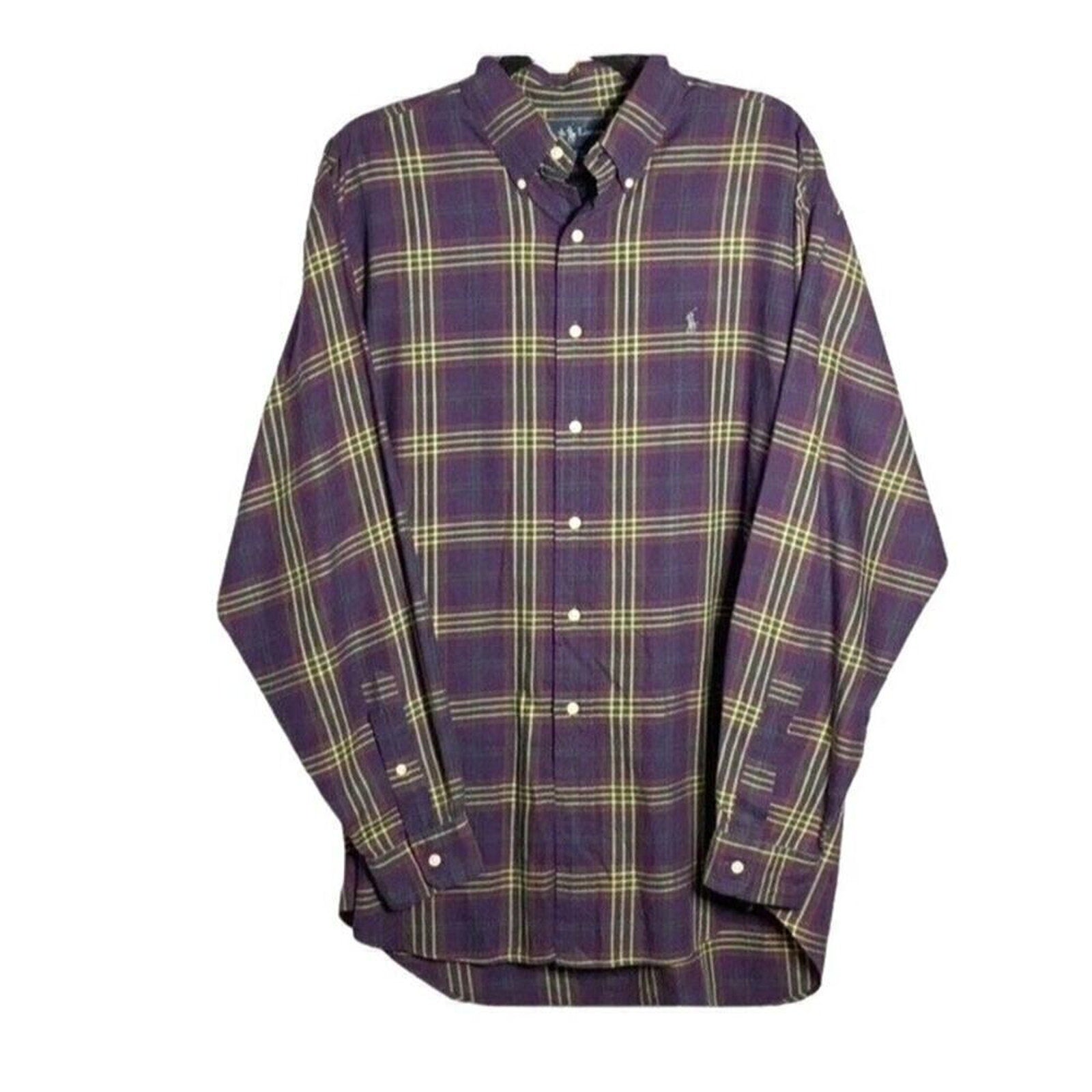 Ralph Lauren Men's Shirt Long Sleeve Purple Plaid Button Down Size Large #K1359