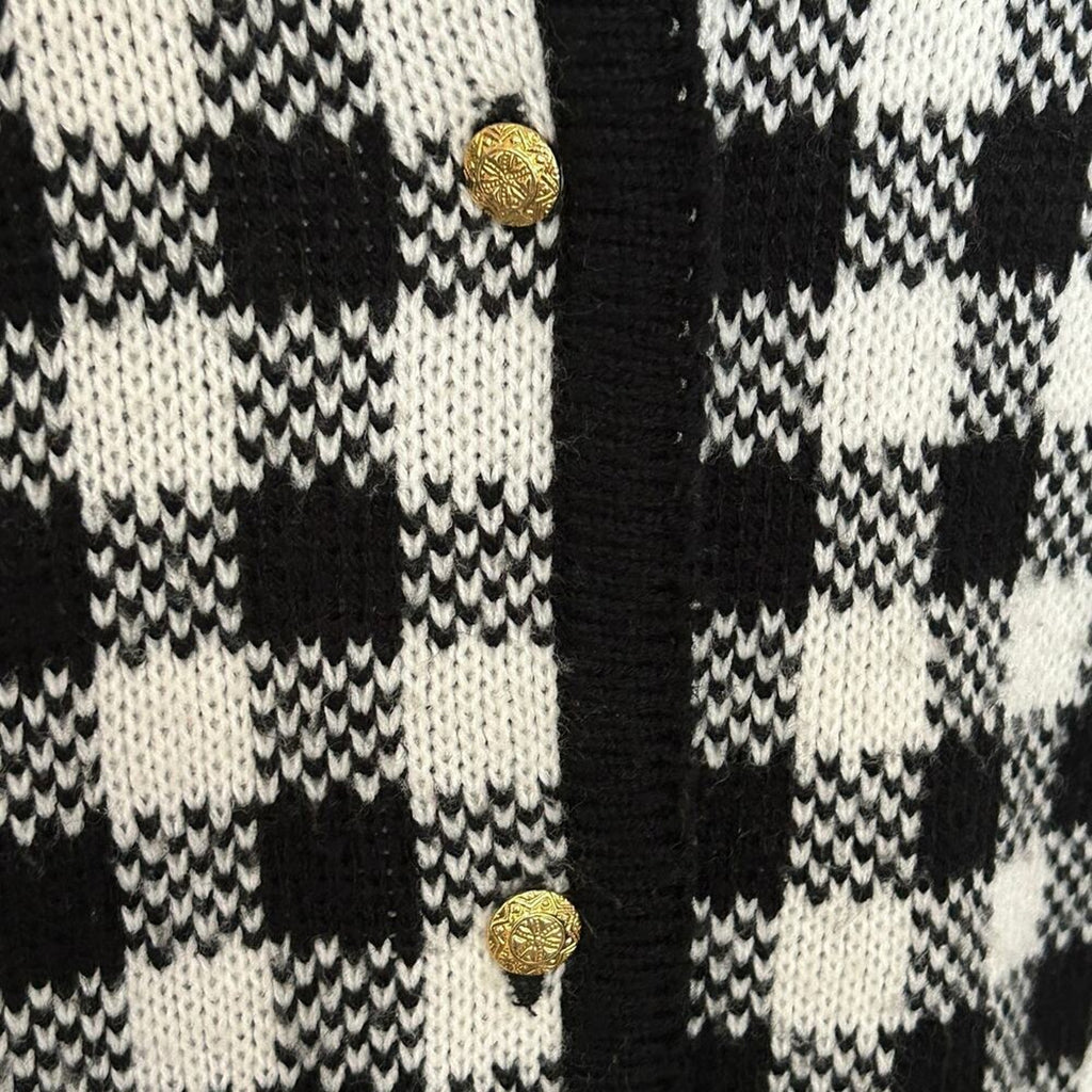 Crystal-Kobe Womens Houndstooth Sweater Gold Button Cardigan Sz. XL