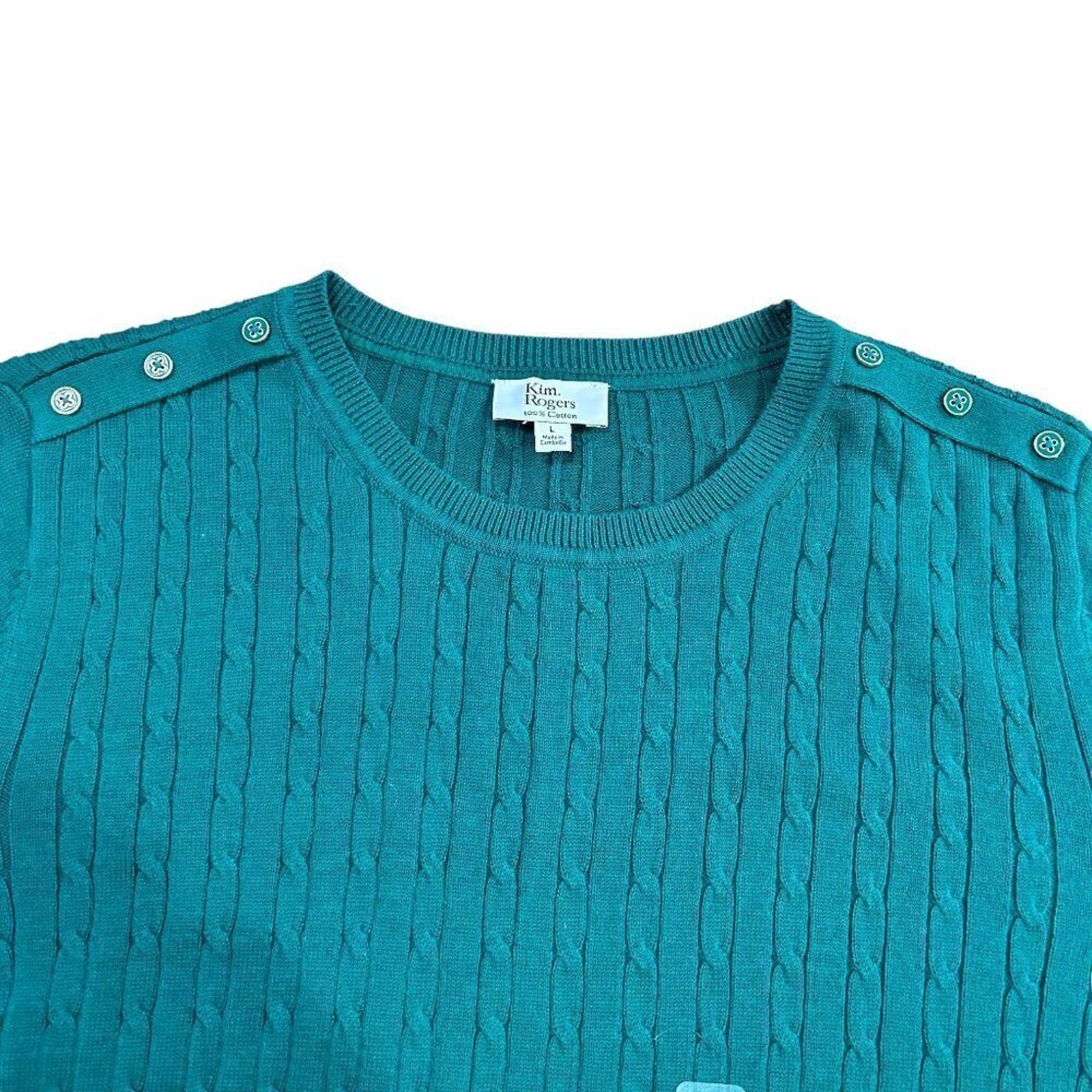 Kim Rogers Forest Green Cotton Pullover Sweater – Women’s Size L #L1346