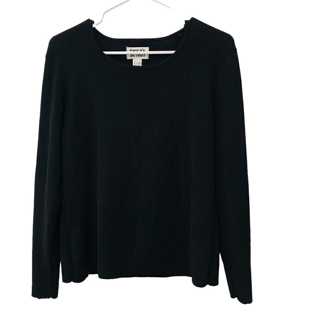 Chico's Design Women's Black Sweater Long Sleeve Scoop Neck Size 1 (M) #1077