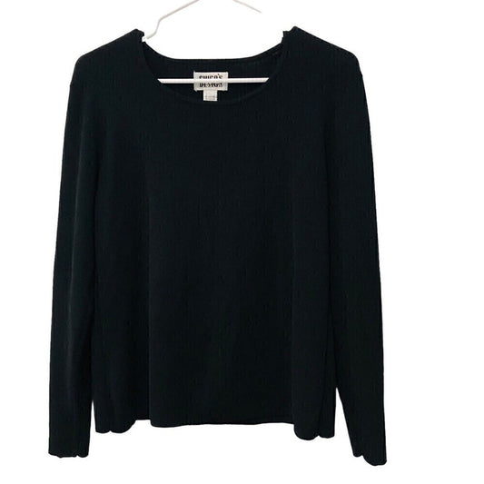 Chico's Design Women's Black Sweater Long Sleeve Scoop Neck Size 1 (M) #1077