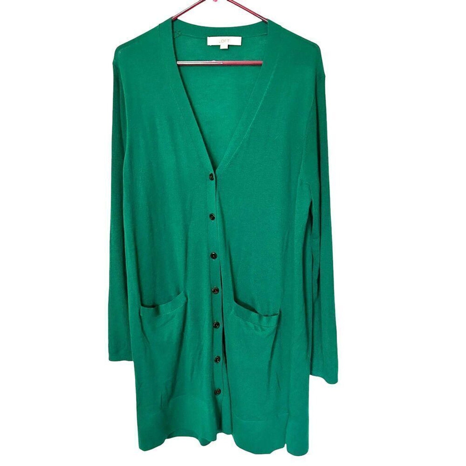 Loft Women's Button Up Sweater V-Neck Cargo Style Size XL Kelly Green #G1621