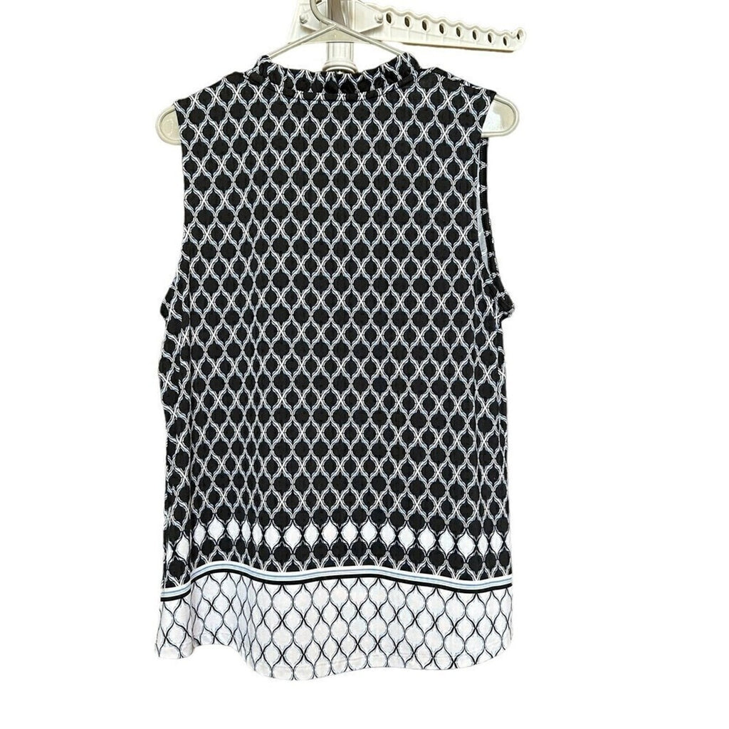 Croft & Barrow Womens Top L Blouse Blue / White Split Neckline Sleeveless #A1164