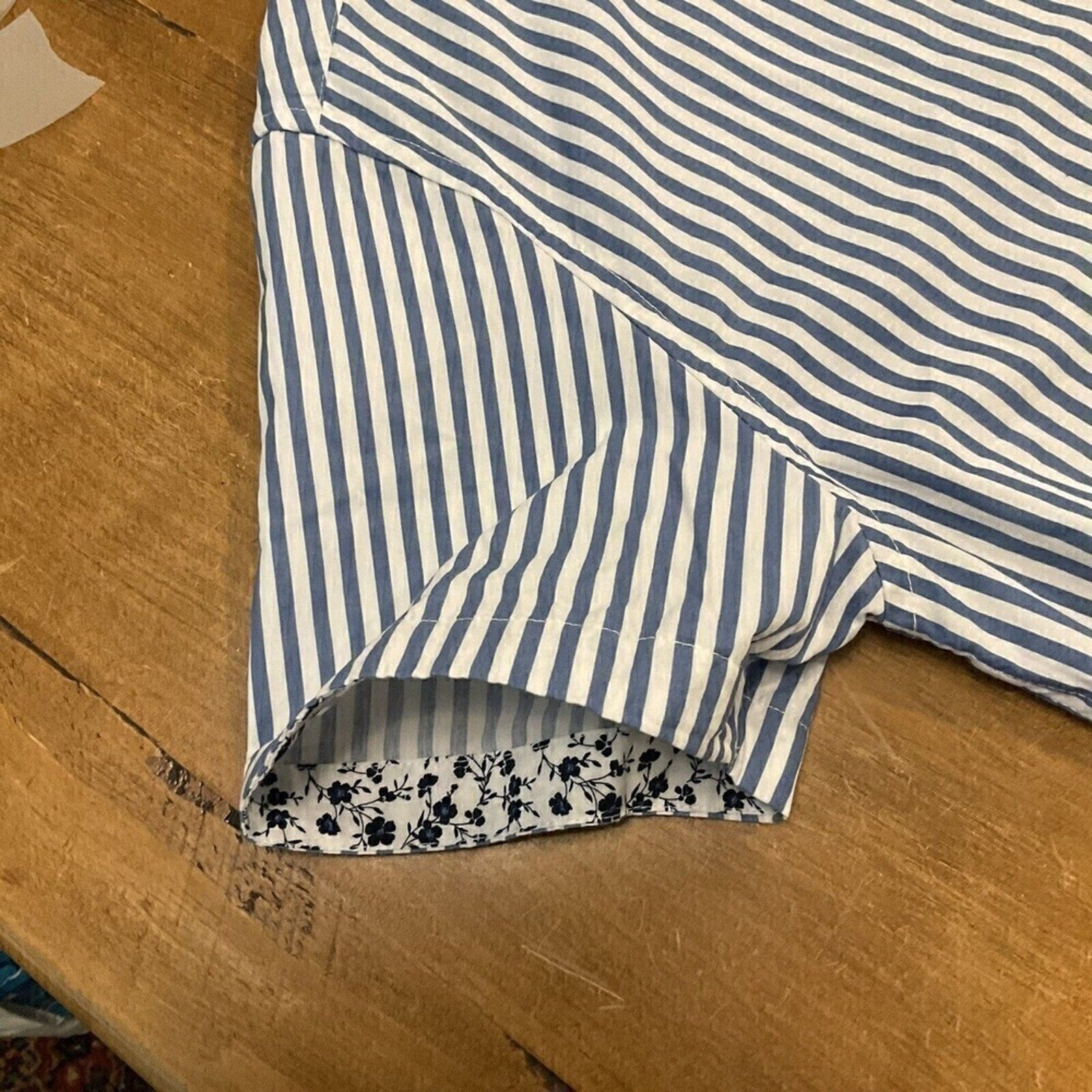 Denim & Flower Womens Casual Stripe Blouse Size L, Short Sleeve #1088 See Photos