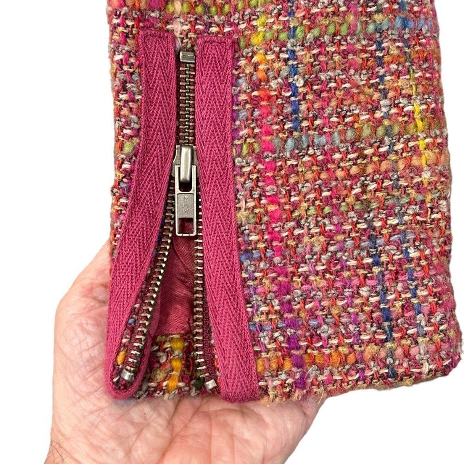 Garnet Hill Womens Jacket Blazer Wool Blend Zip Size S-M Tweed Multi-Color #BH