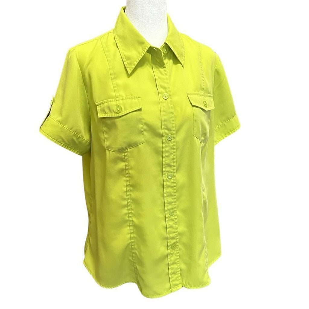 Joanna Women's Blouse Size L, Lime Green Top Short Sleeve #B1465