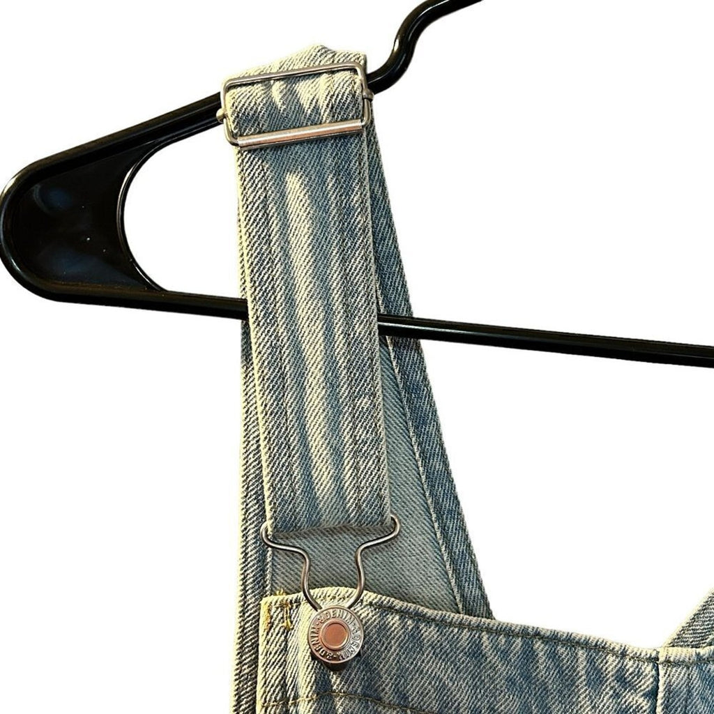 Denim Co. Overall Shorts Size (See Photos) Light Wash, Hook Straps / BiB #P1479