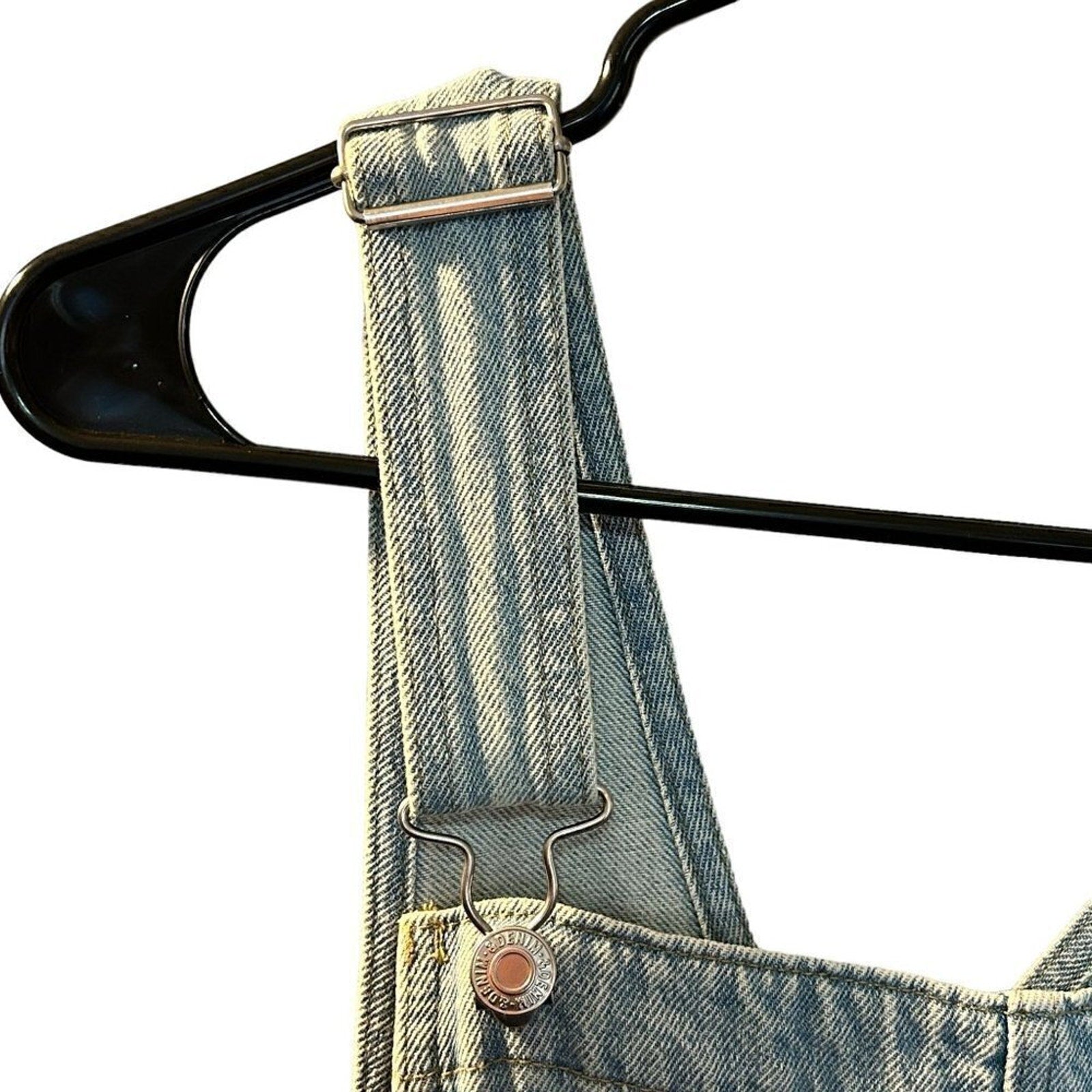 Denim Co. Overall Shorts Size (See Photos) Light Wash, Hook Straps / BiB #P1479