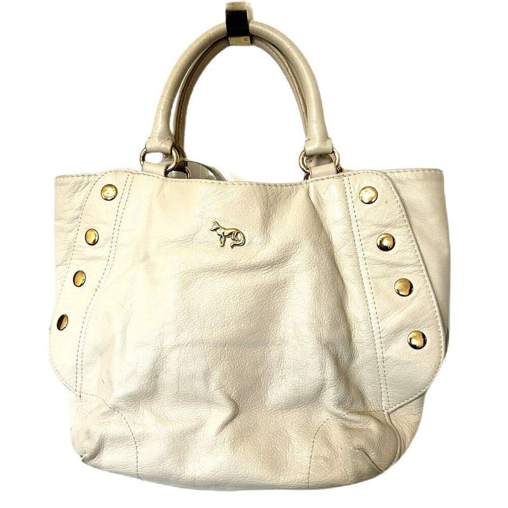 EMMA FOX Guc Pebbled Leather Satchel Crossbody Bag Cream Gold