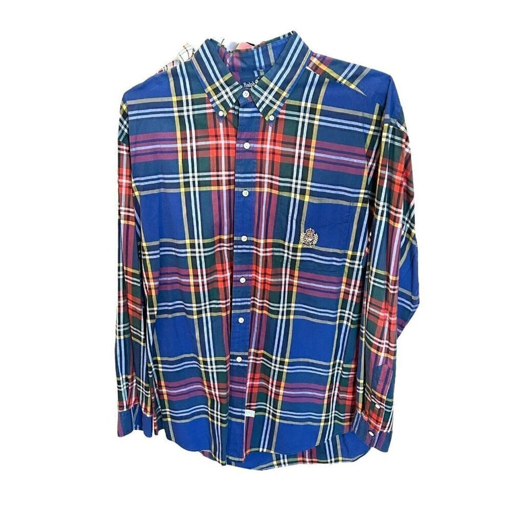 Vintage Ralph Lauren Blue Label Tartan Plaid Shirt Sz. (XL) Long Sleeve #C1199