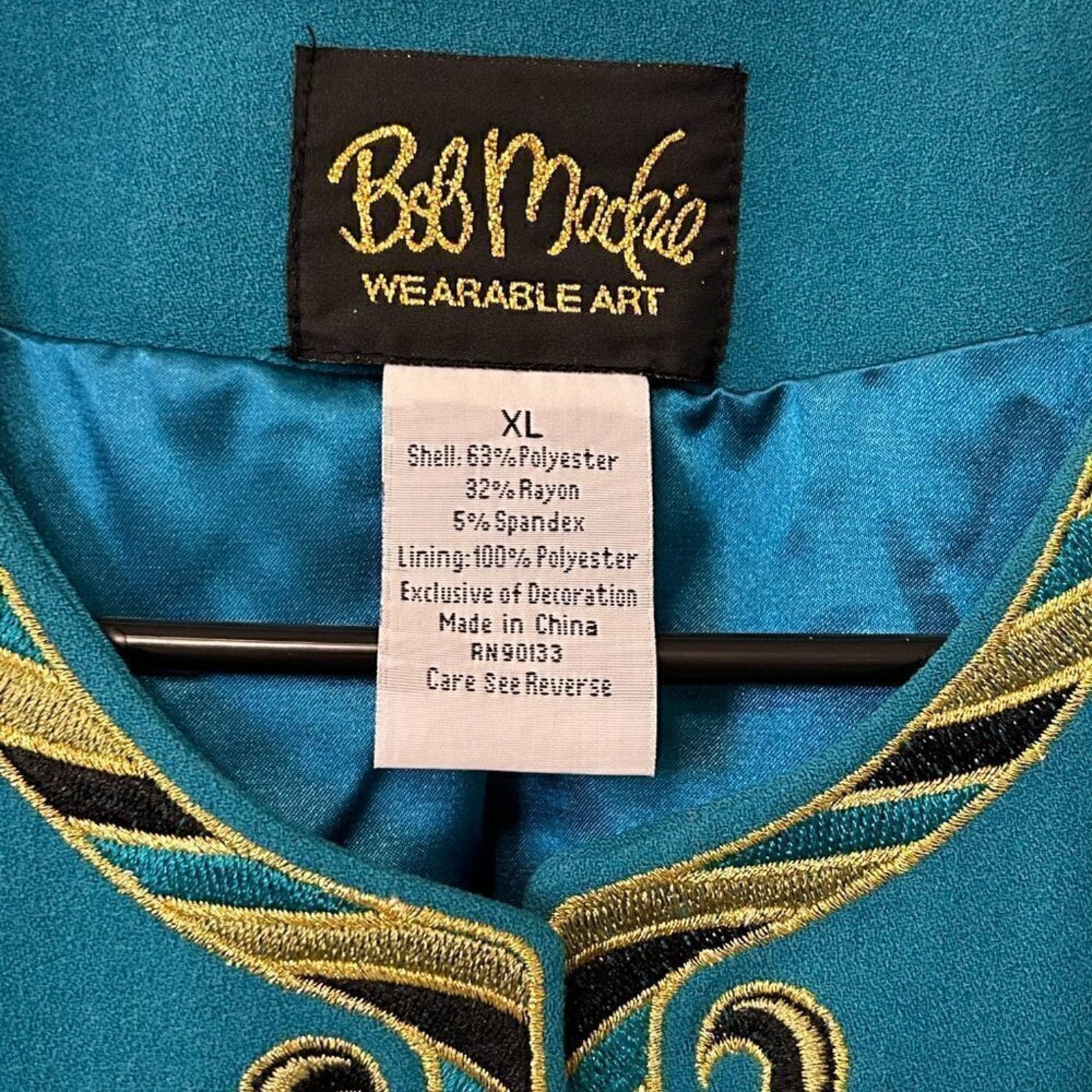 Bob Mackie Wearable Art Womens Sz XL Turquoise Blue Fleur De Lis Embroidery  #SH