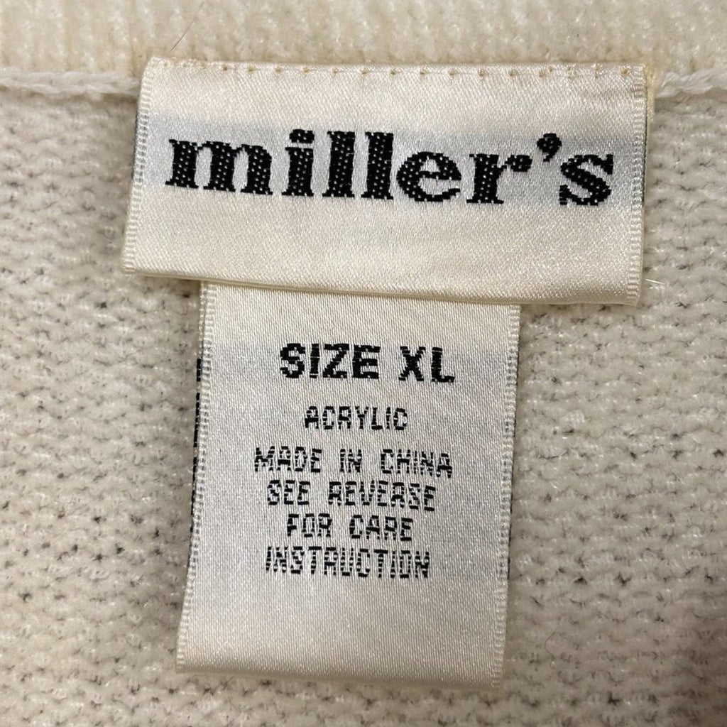 Miller's Vintage 90s Women's Sweater Embroidered Qtr. Zip Wh/Red/Bl. #L1378