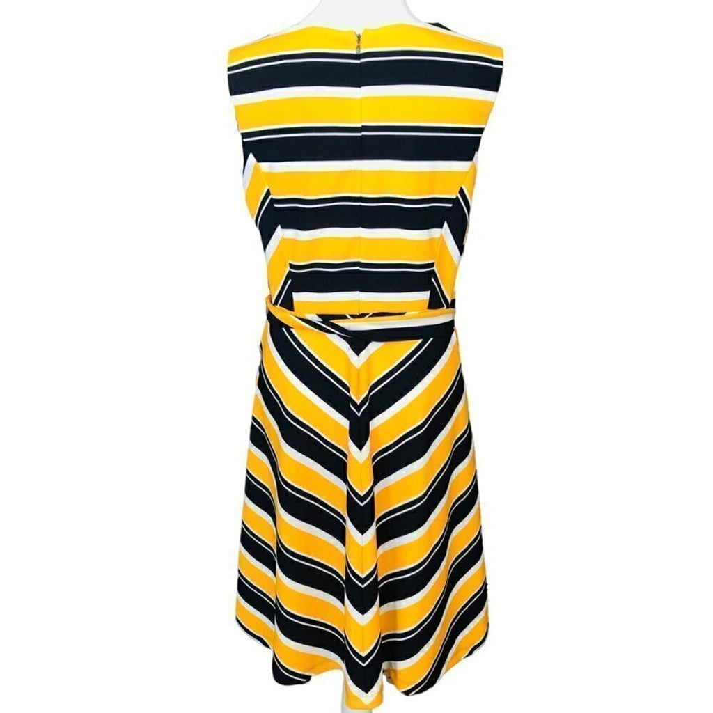 Phase 7 Efficient Profession Dress – Bold Yellow/Black/White Stripe – Size 10 Sleeveless