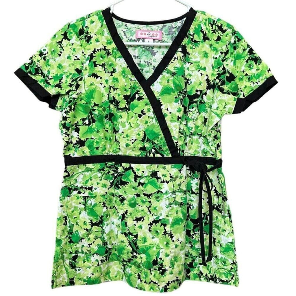 Koi by Kathy Peterson Medical Scrub Top Green Floral Women’s Size Small #A1156