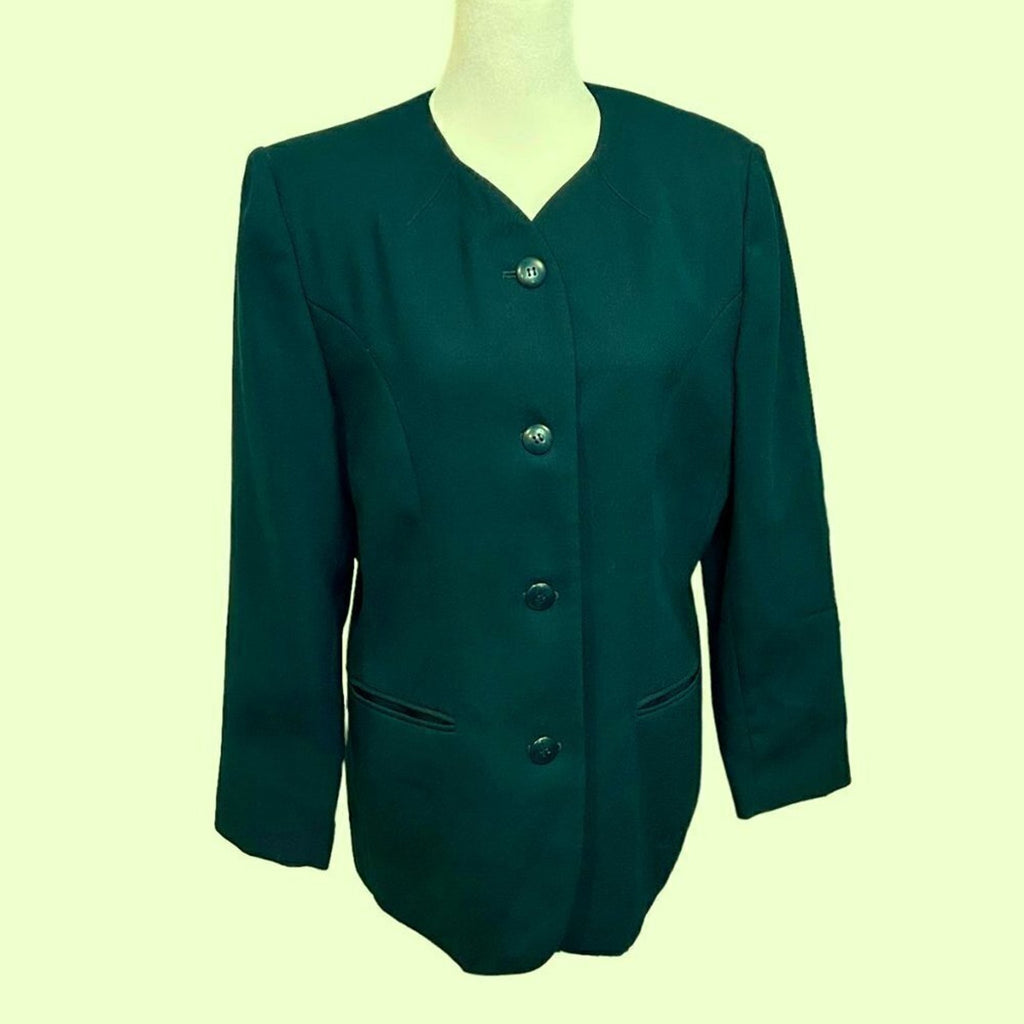 EN AVANCE Womens Jacket / Blazer Size 12 Forest Green 100% Wool Made in US #HB
