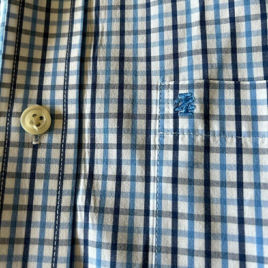 Izod Mens Shirt, 3XL ,Blue White Plaid, Button Up Long Sleeve Heavy Cotton #1147