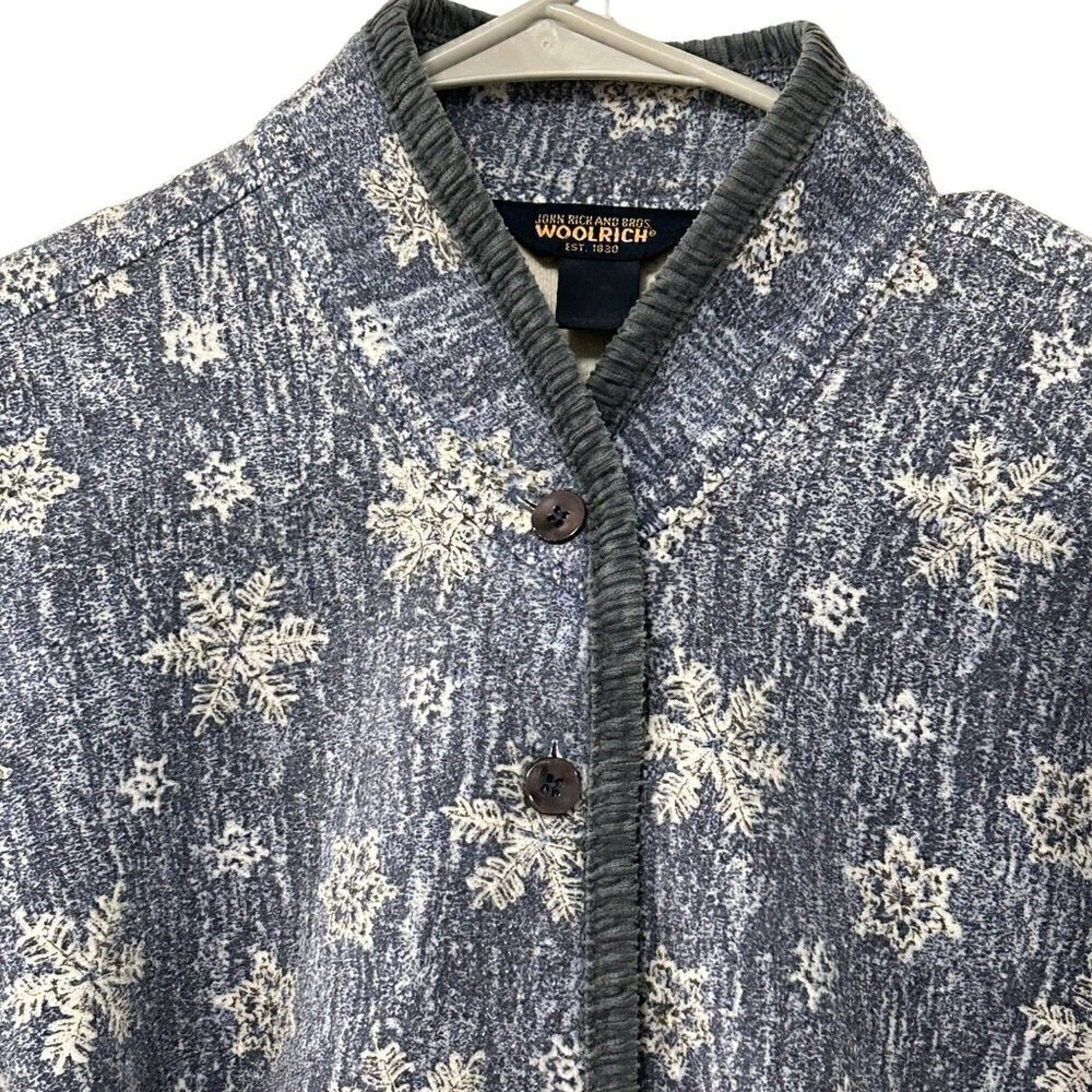Woolrich John Rich & Bros Women's Blue Jacket Snow Flakes, Button Front, #O1411